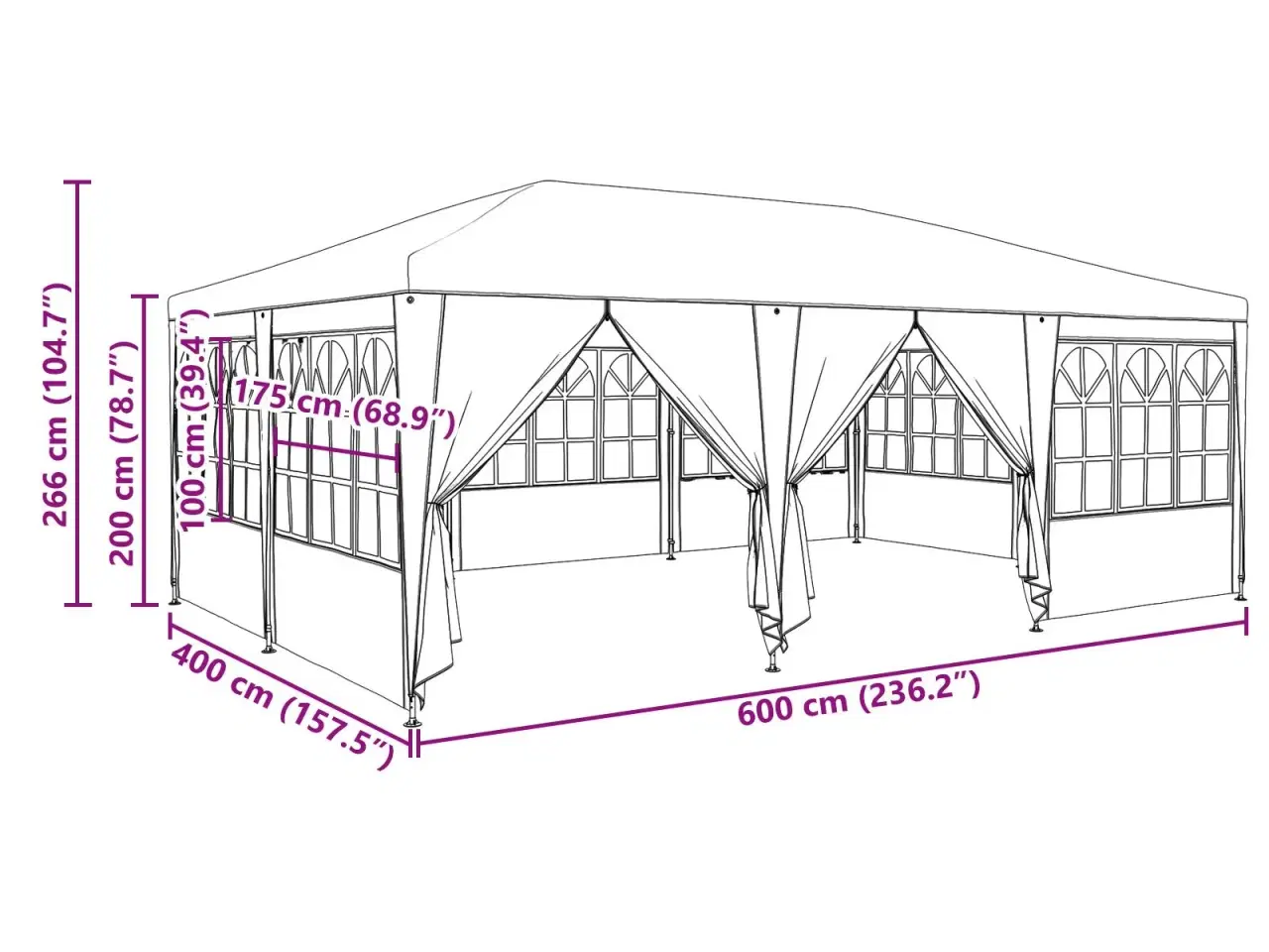Billede 7 - Party Tent Hvid 600 x 400 x 266 cm Polyester og Stål
