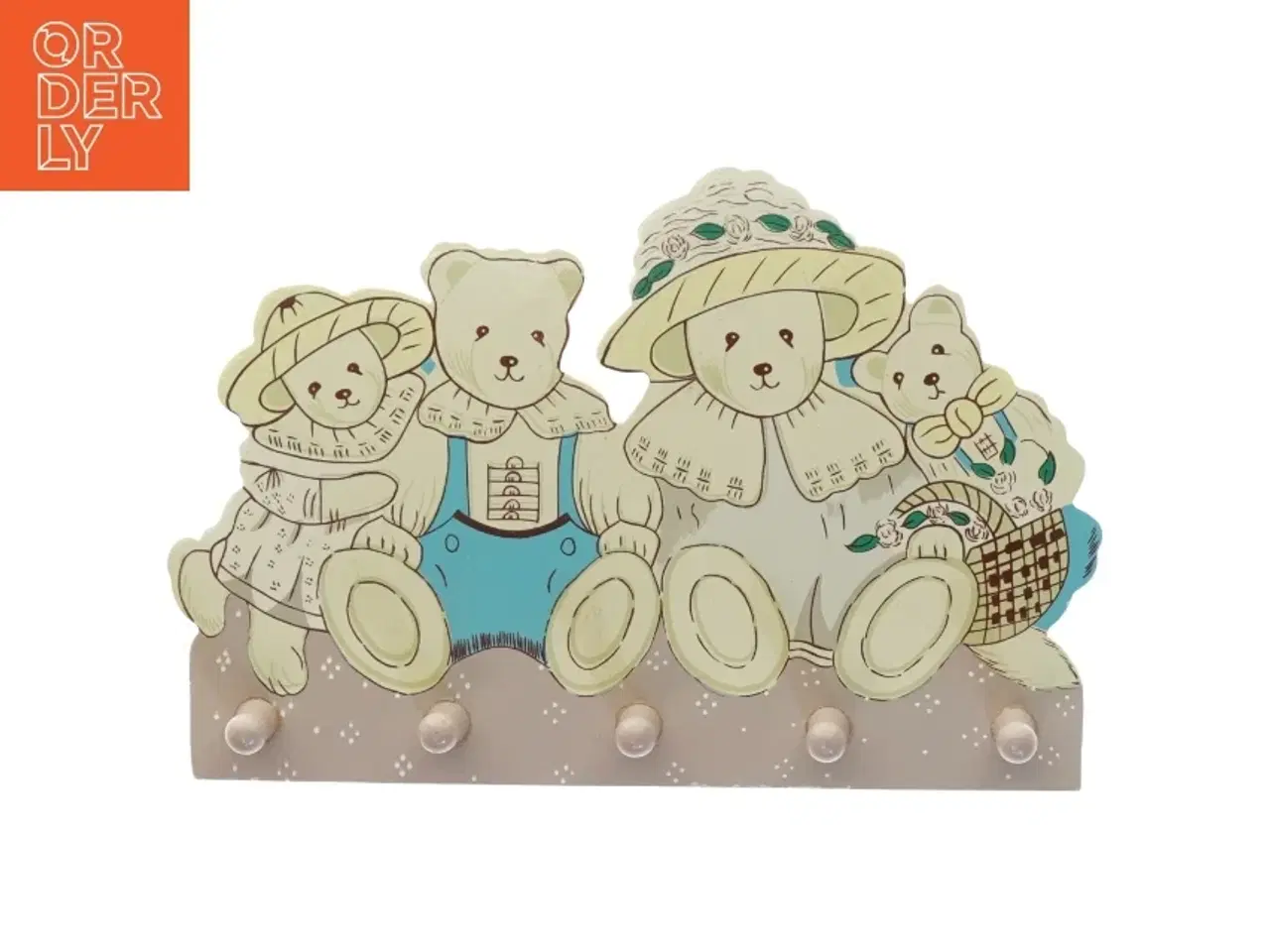 Billede 1 - Børneknagerække med bamsemotiv (str. 28 x 19 cm)