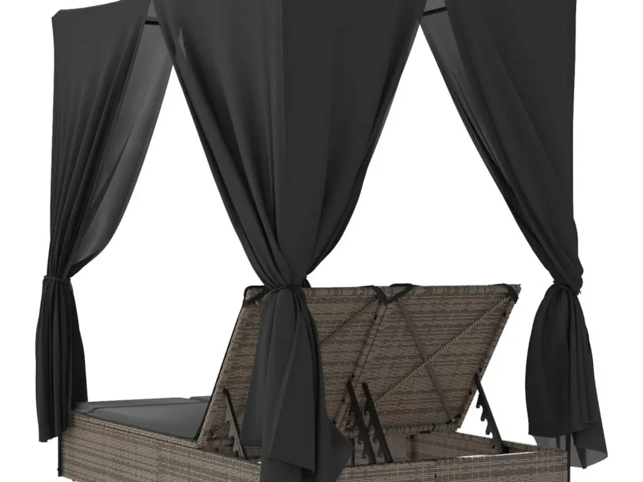 Billede 6 - Solseng med tag og gardiner polyrattan grå