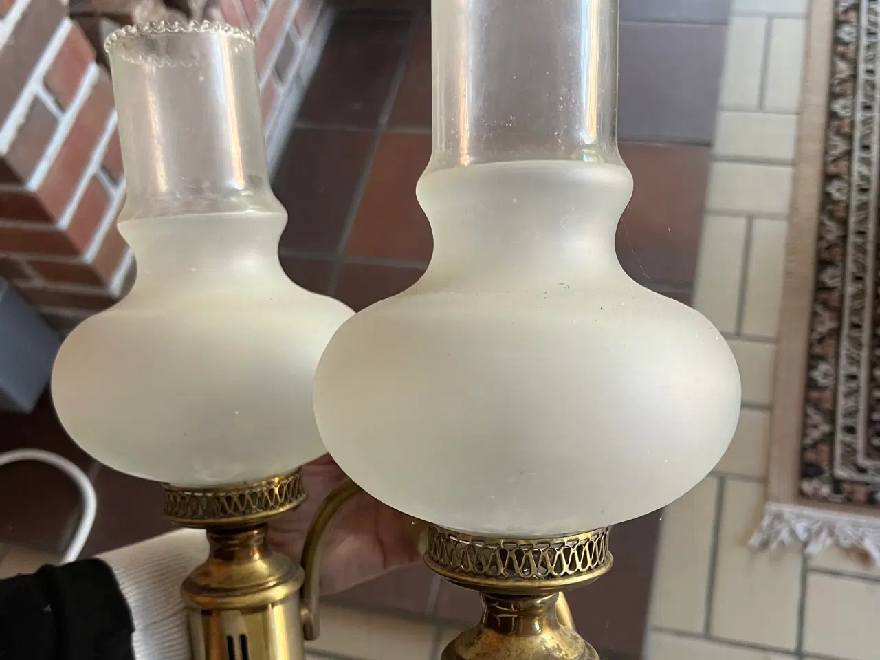 Billede 2 - Antik guld og glas lampe