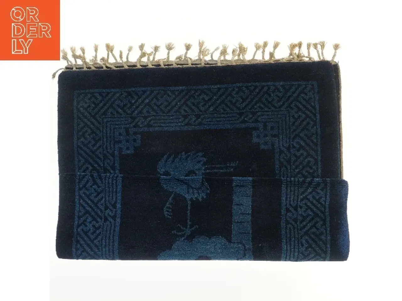 Billede 1 - Blå orientalsk tæppe med frynser (str. 77x150 cm)