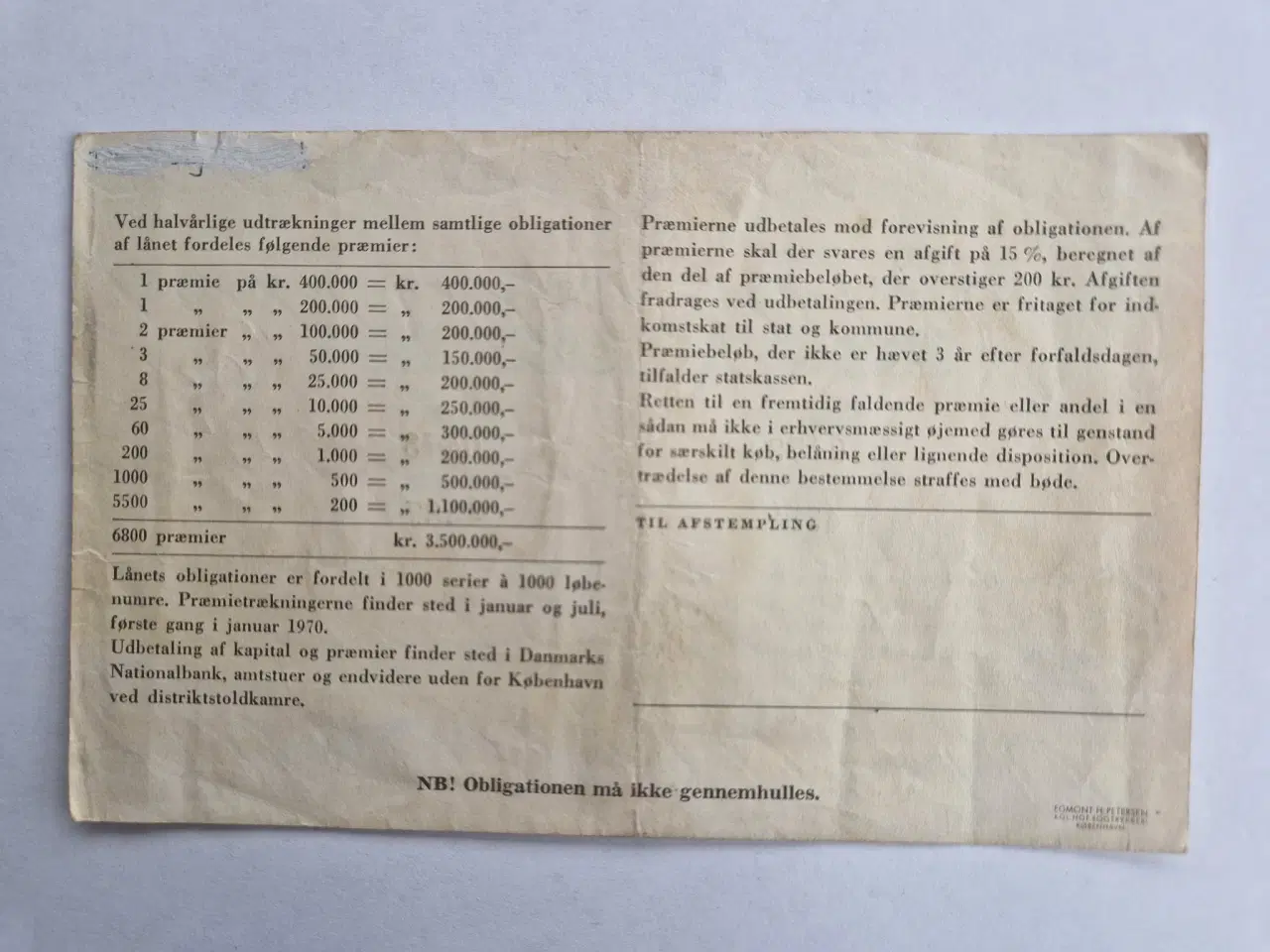 Billede 2 - 100 Kroner Præmieobligation 1969