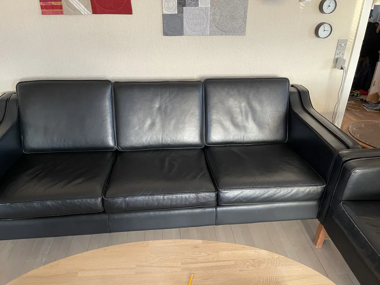 Billede 3 - Sort læder sofa sæt 2og 3 prs.