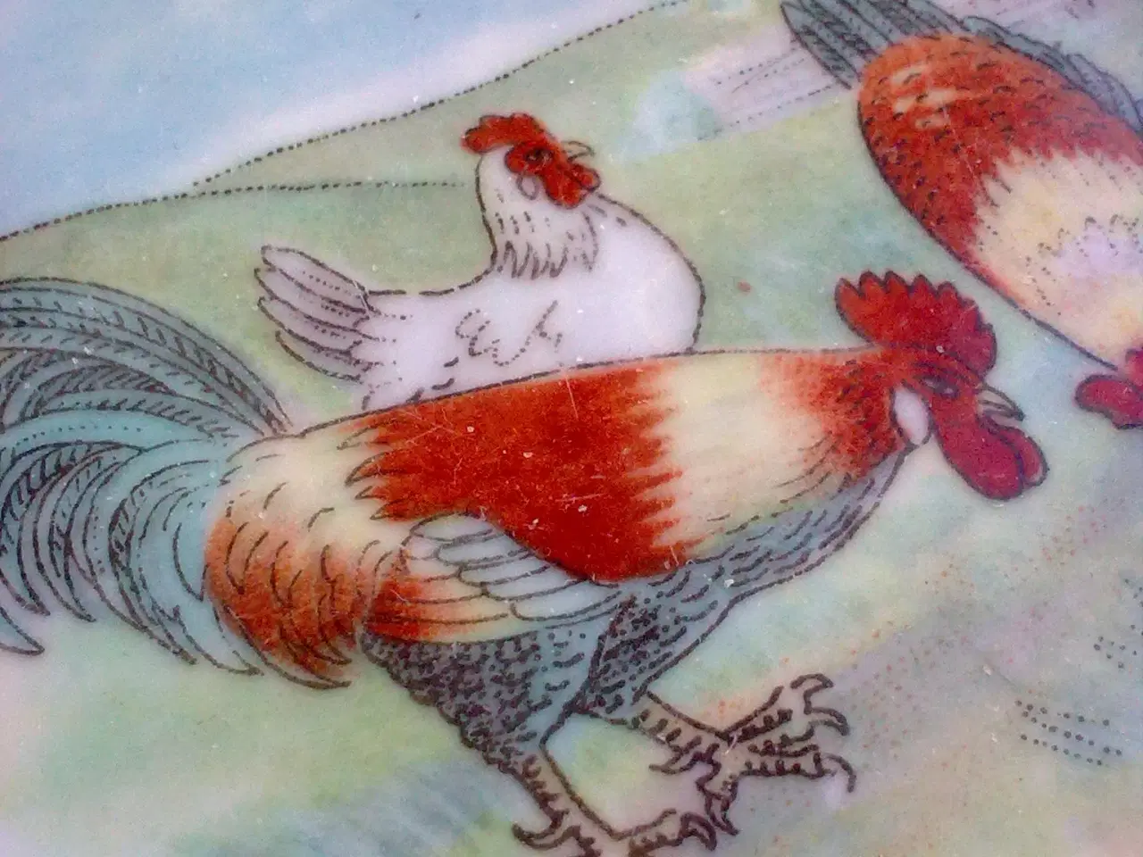 Billede 3 - Børnetallerken x 2 RETRO håndmalet m høns o.a.