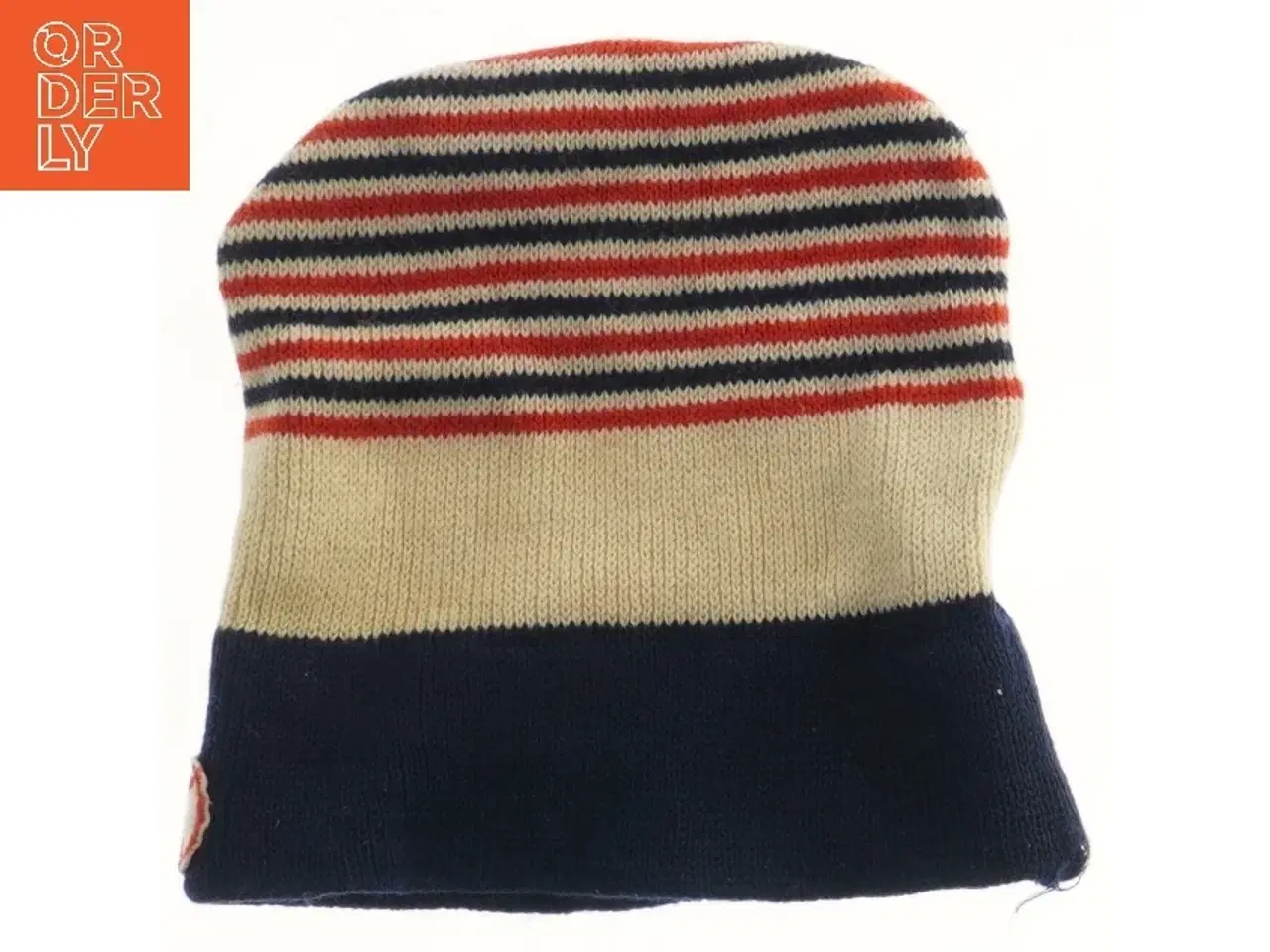 Billede 2 - Strikket hue med striber (str. 23x22 cm)