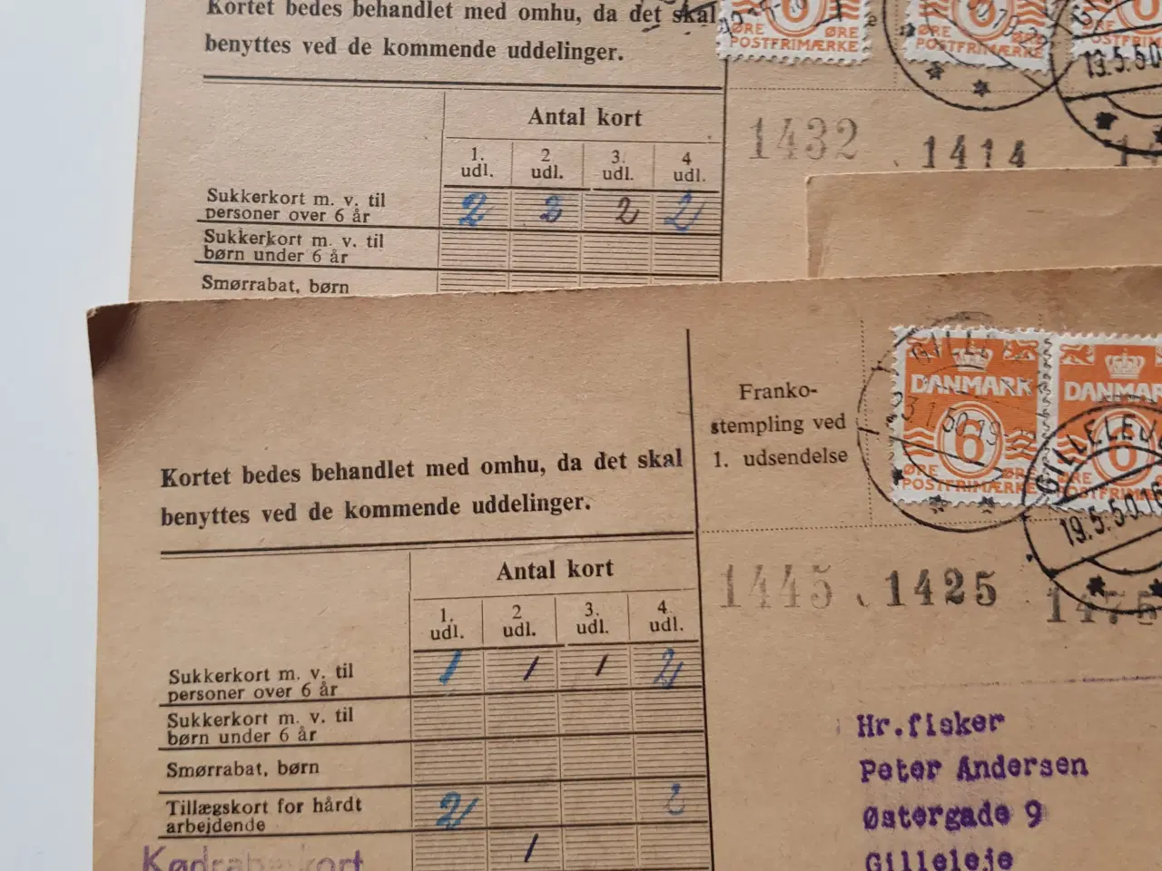 Billede 2 - Rationeringskort 1950 - 1952 10stk