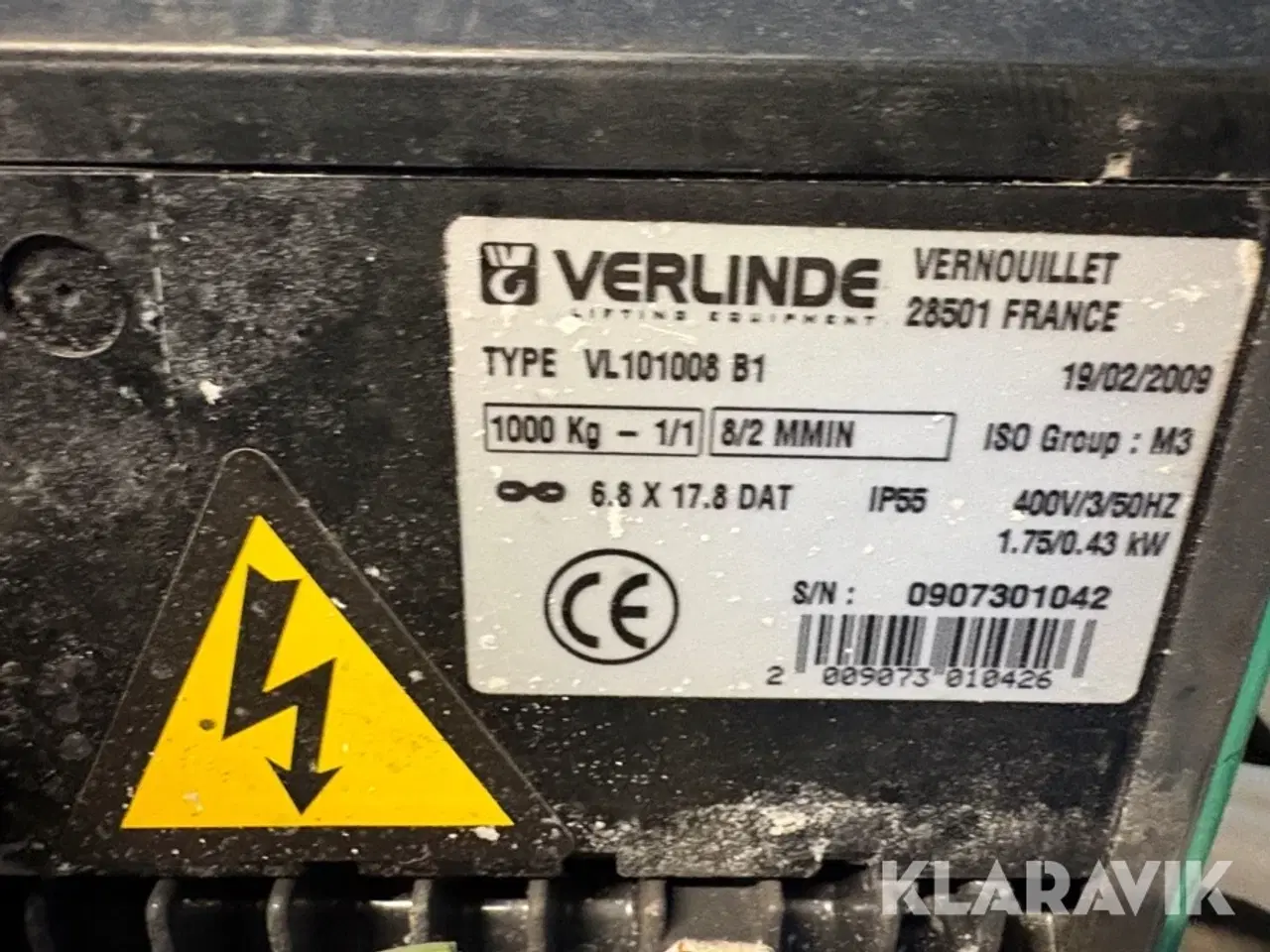 Billede 2 - Kædetalje Verlinde VL101008 B1 elektrisk 1000 kg