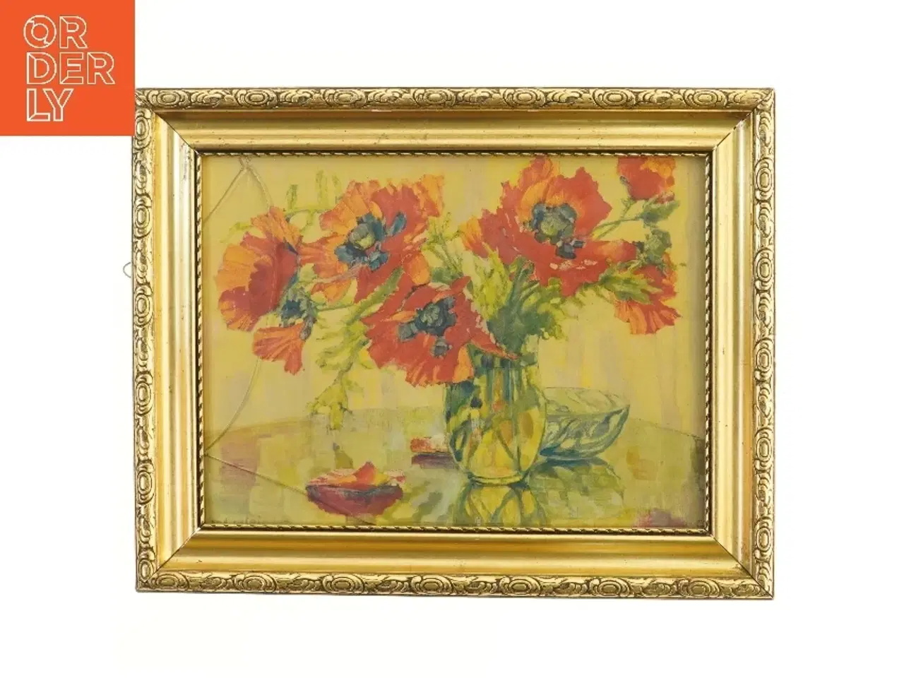 Billede 1 - Maleri med valmuemotiver i guldramme (str. 50x40 cm)