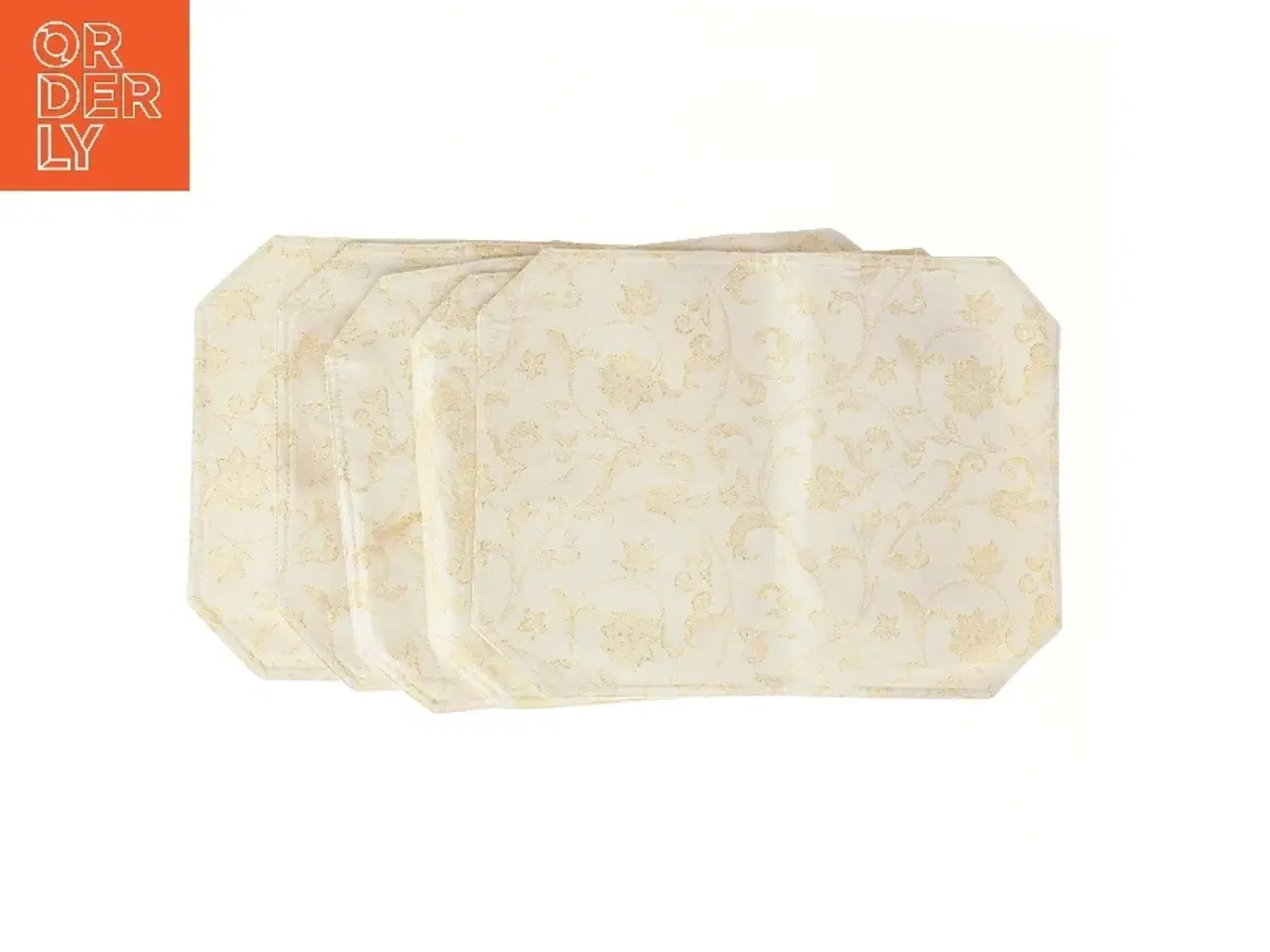 Billede 1 - Dækkeservietter i tekstil med guldtråde, 5 stk. (str. 5 stk 45x33 cm)