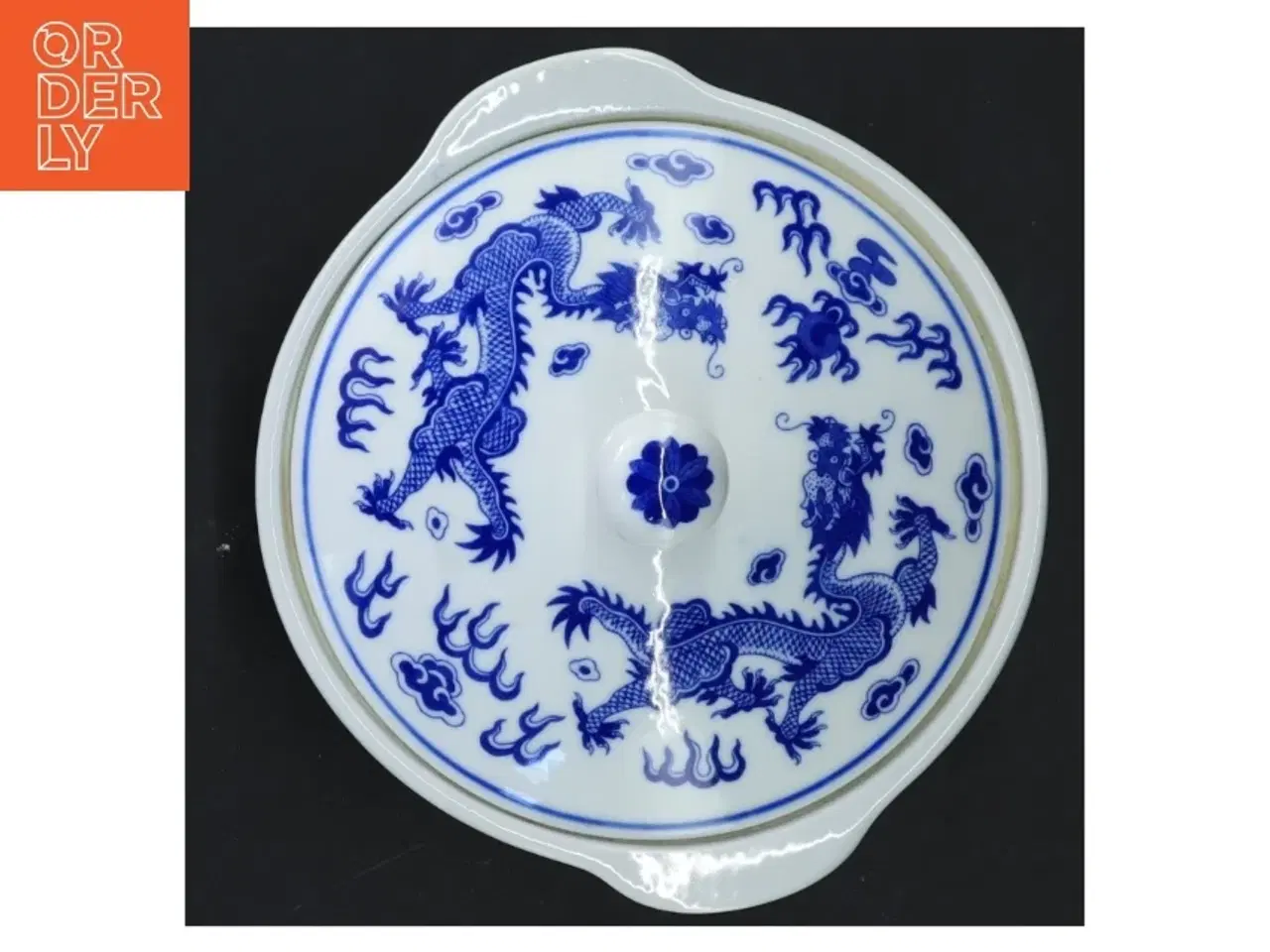 Billede 1 - Porcelænsskål med blåt mønster og låg (str. Ø 17 cm)