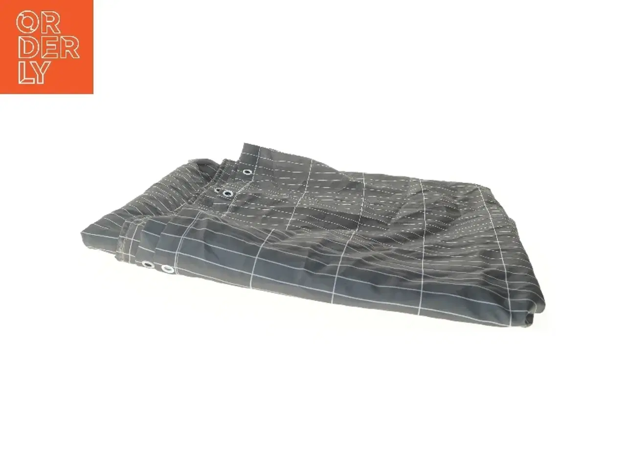 Billede 3 - Mørke gråt gardin med hvide linjer (str. 200x180 cm)