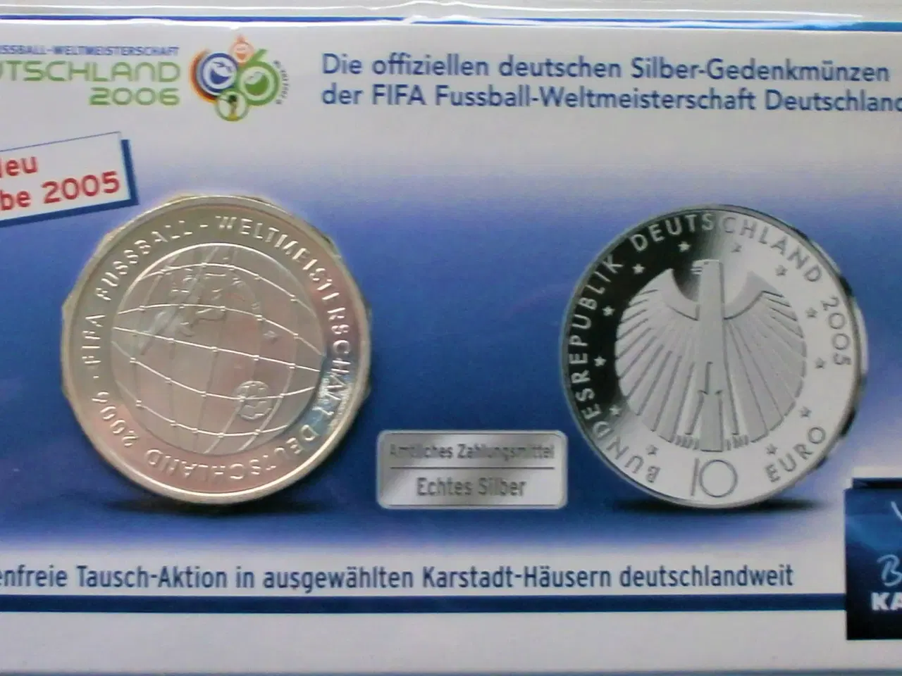 Billede 2 - NY 2006 Tyskland FIFA VM FODBOLD SØLV Minde-Mønt
