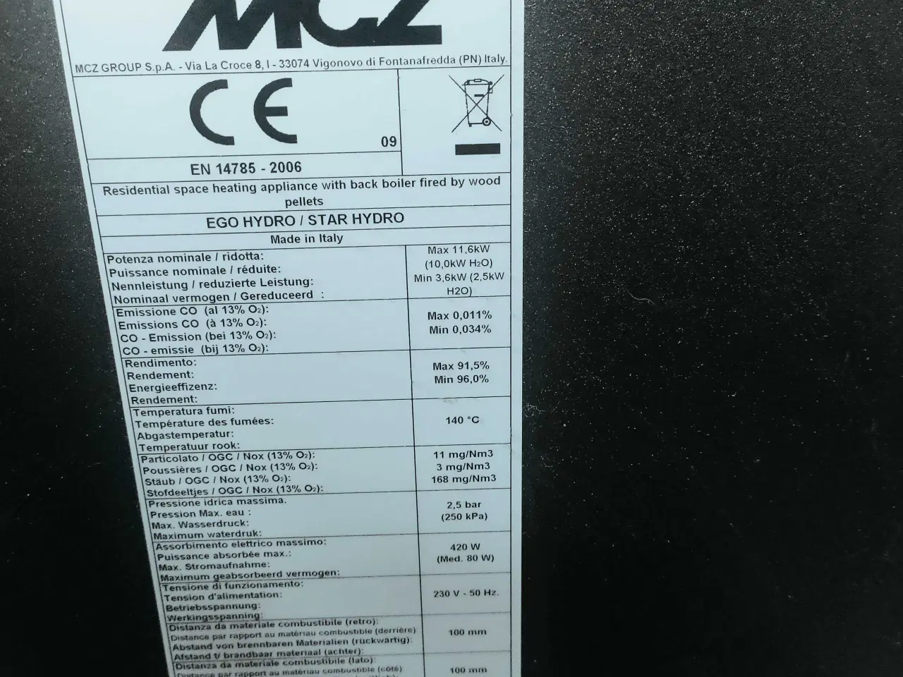 Billede 2 - Pilleovn MCZ Hydro 11,6 KW 