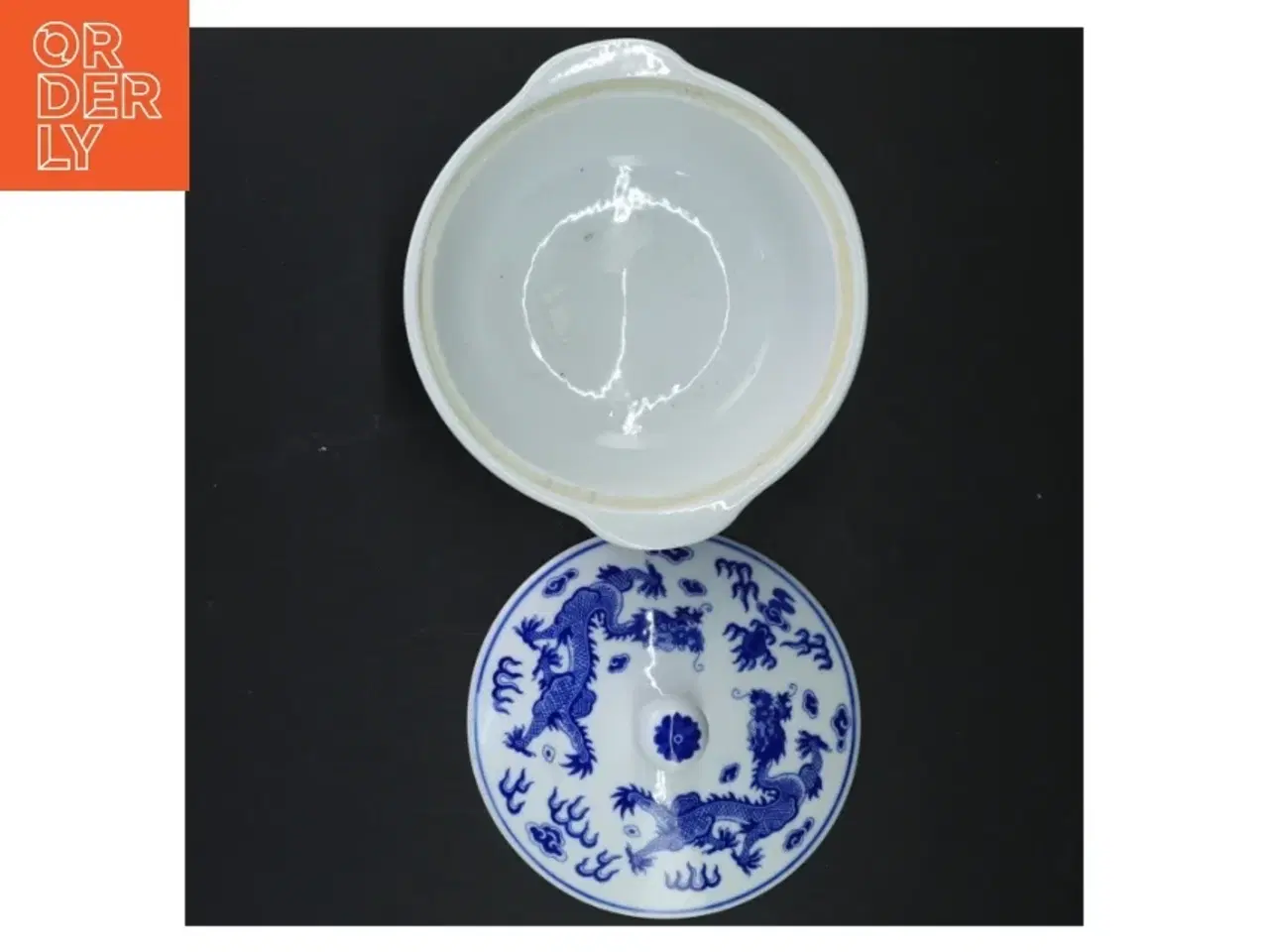 Billede 5 - Porcelænsskål med blåt mønster og låg (str. Ø 17 cm)