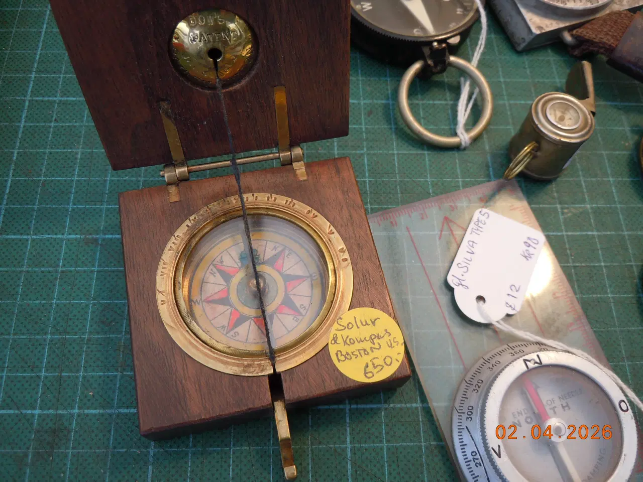 Billede 11 - Samling kompasser, Solur, træ, messing, bronze M.V