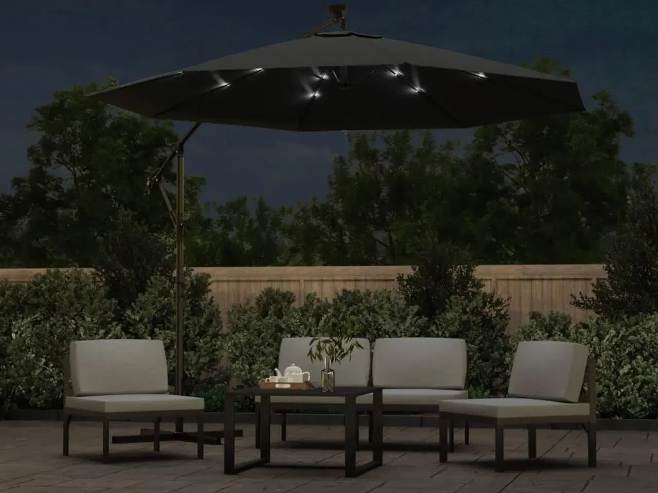 Billede 3 - Hængeparasol med LED-lys og stålstang 300 cm antracitgrå