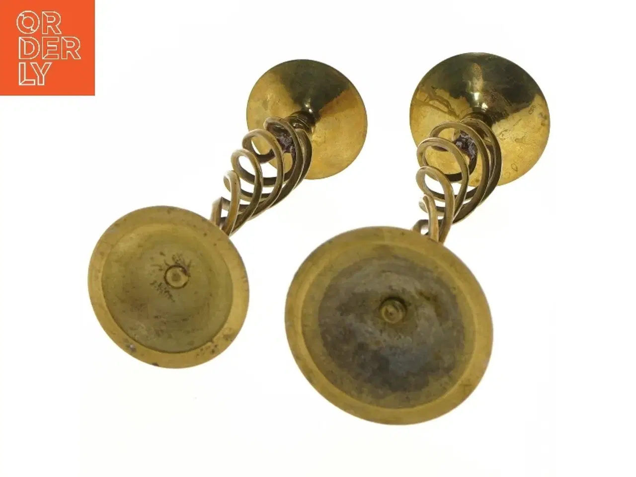 Billede 3 - Guldfarvede gamle lysestager (str. 37 og 32 cm)