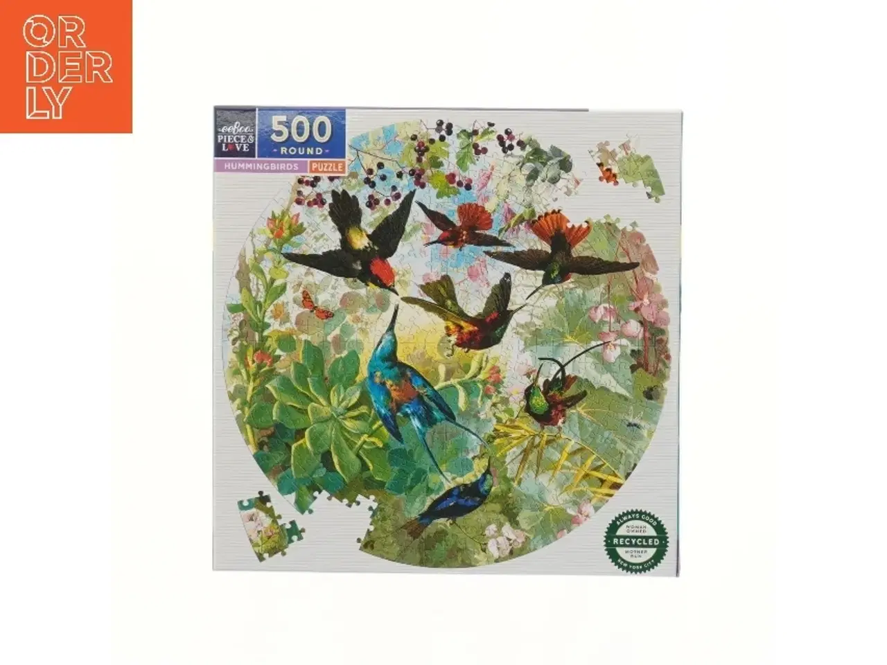 Billede 1 - Rundt puslespil med kolibrier (str. 25x25 cm)