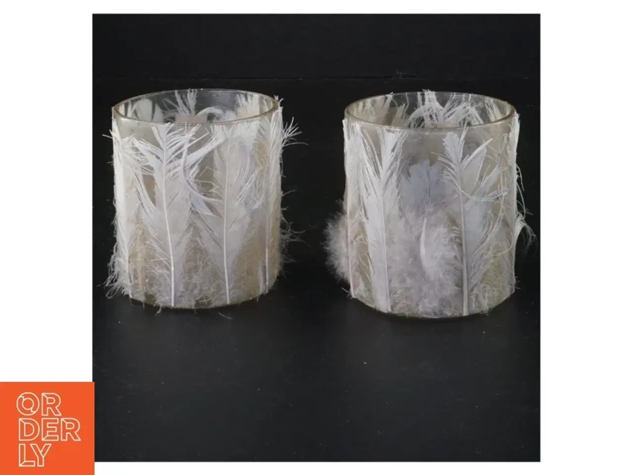 Billede 1 - Fjerbelagte glaslysestager (str. 8 x 7 cm)