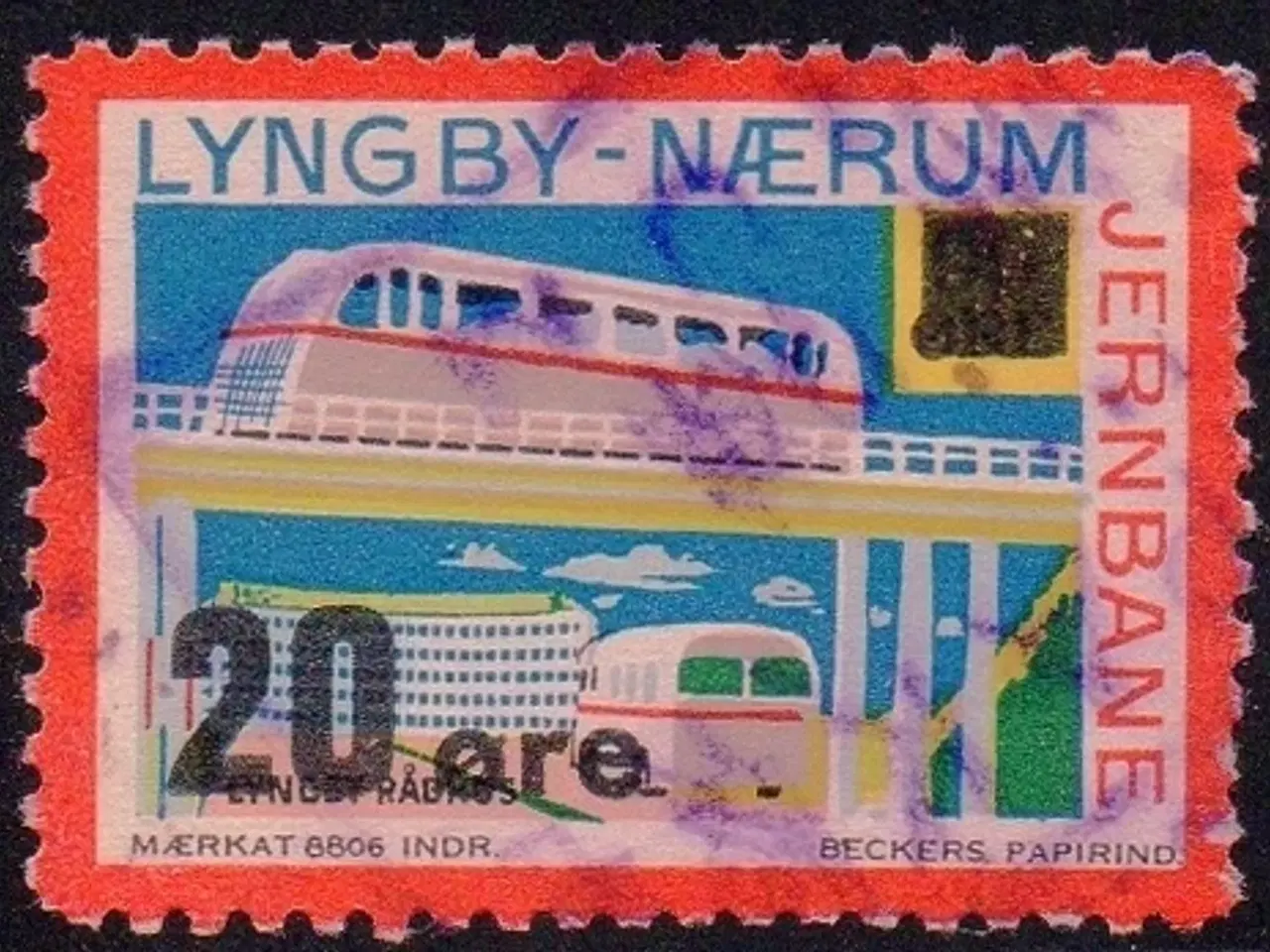 Billede 1 - Lyngby - Nærum - Jernbane - Banemærke - 20 Øre - Stemplet