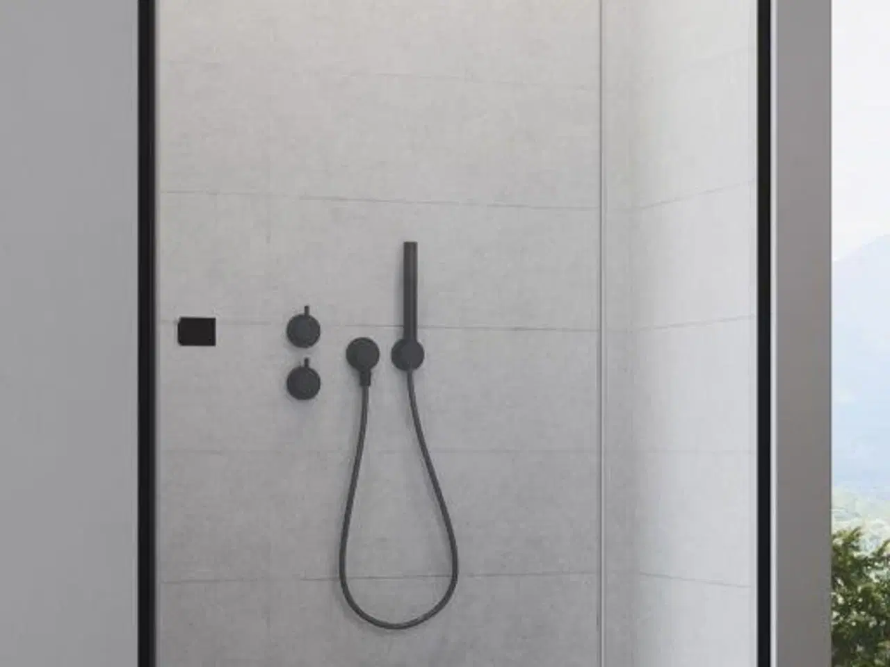 Billede 3 - DLA45 Strømberg Lucca 45 svingdør med sidepanel, 8mm klart glas, sort profile