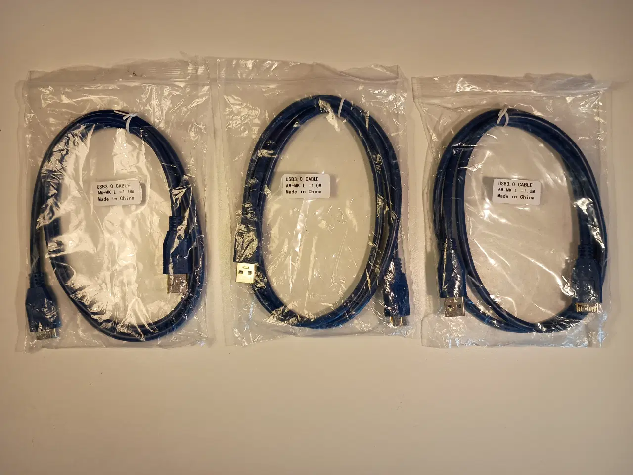 Billede 1 - USB 3.0 kabler á 1 m - 3 stk. sælges samlet