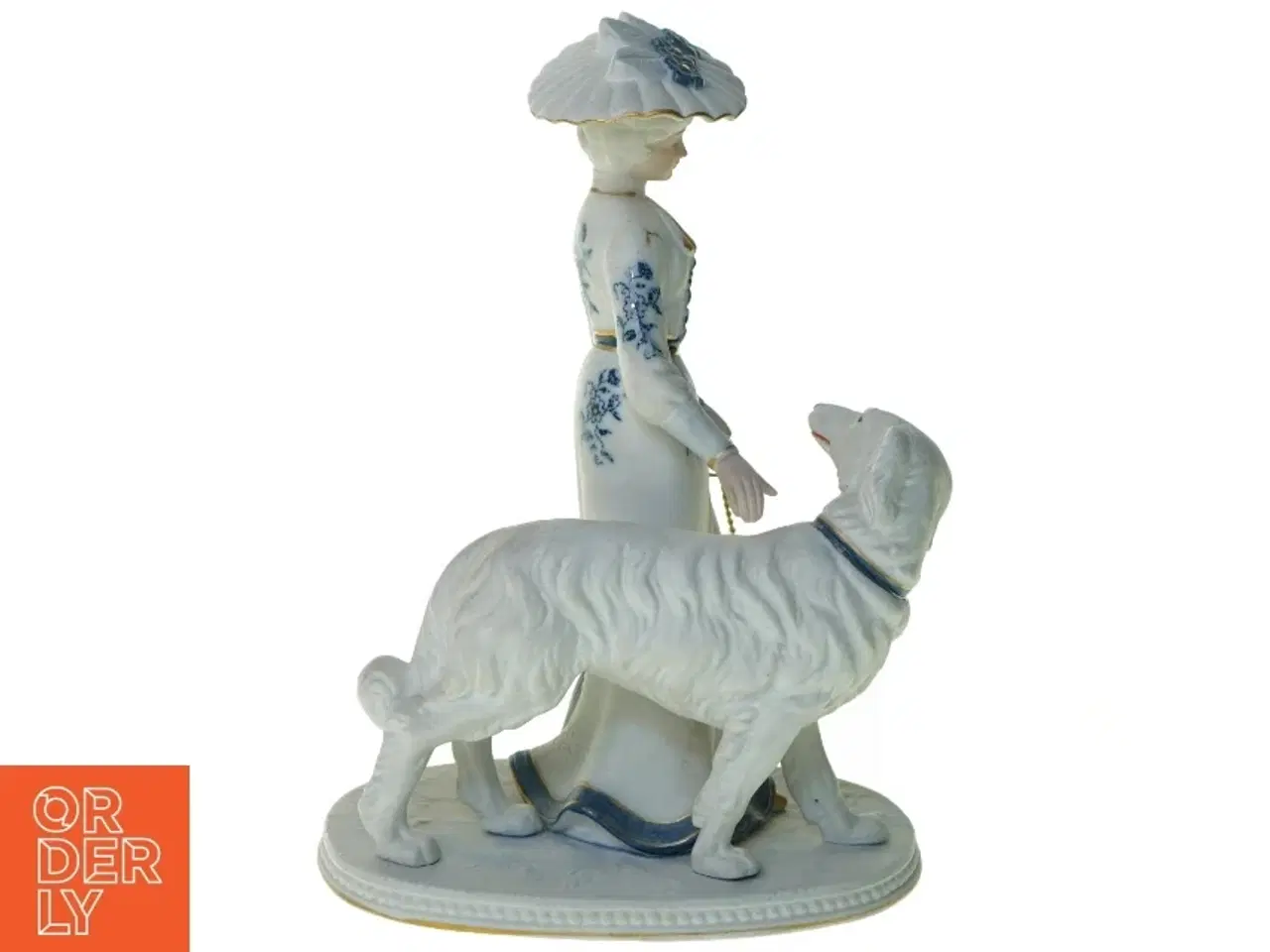 Billede 2 - Kvinde med hund figur fra Royal Meridian (str. 24 x 16 x 11 cm)