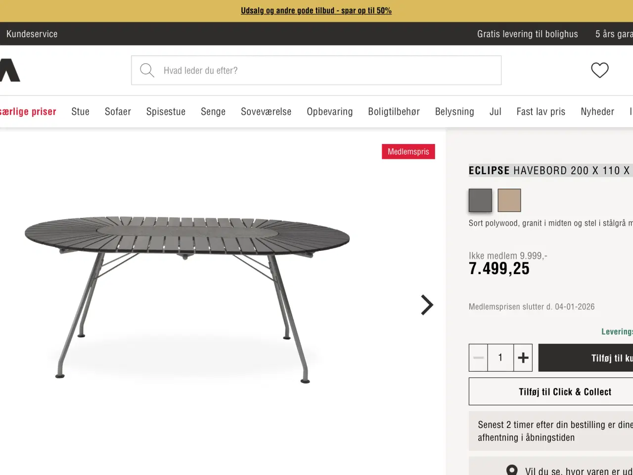 Billede 4 - HOUE ECLIPSE HAVEBORD 200 X 110 X 74 CM