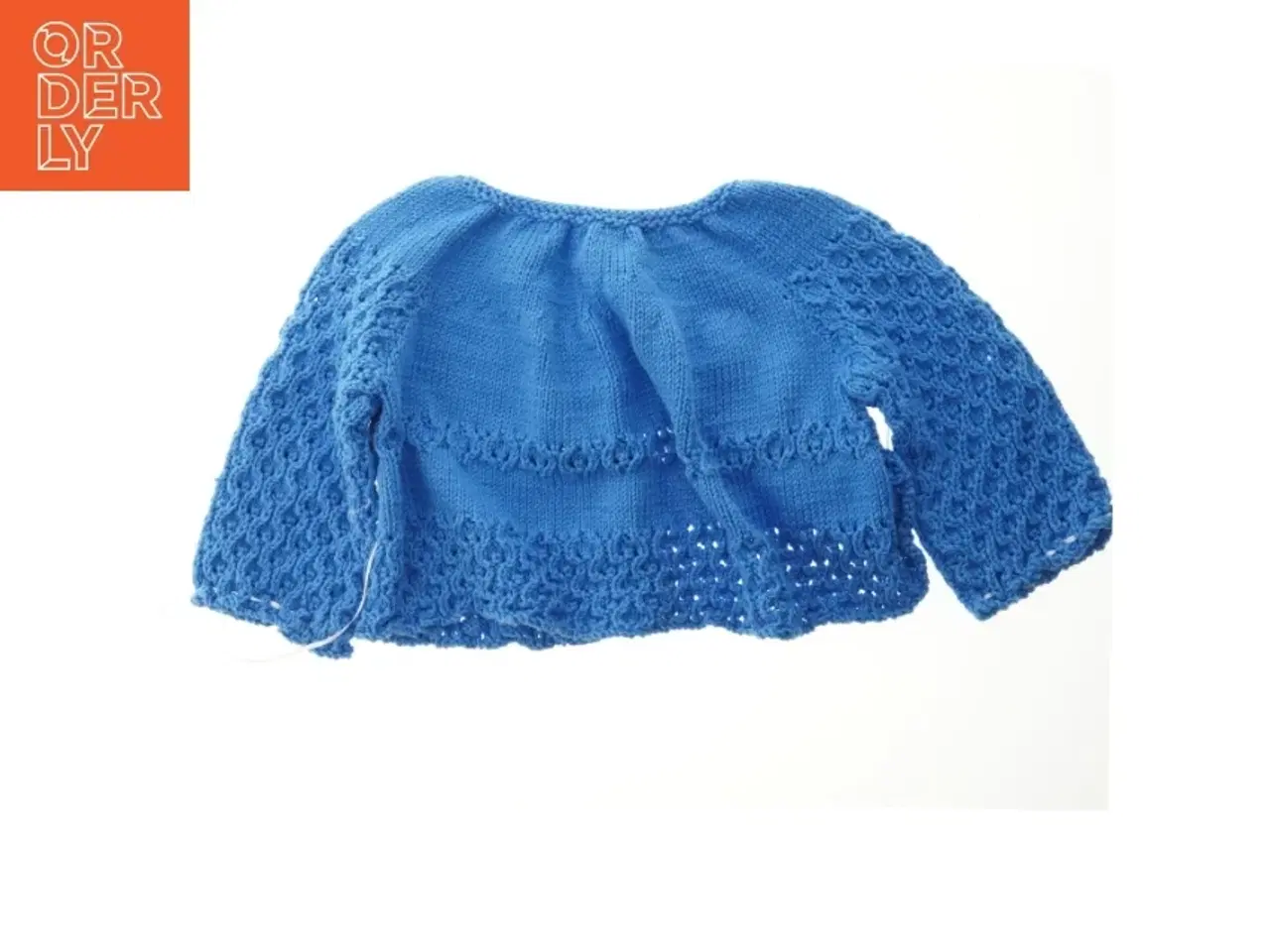 Billede 2 - Blå håndstrikket børnecardigan (str. Bryst, 38 cm. længde, 31 cm)