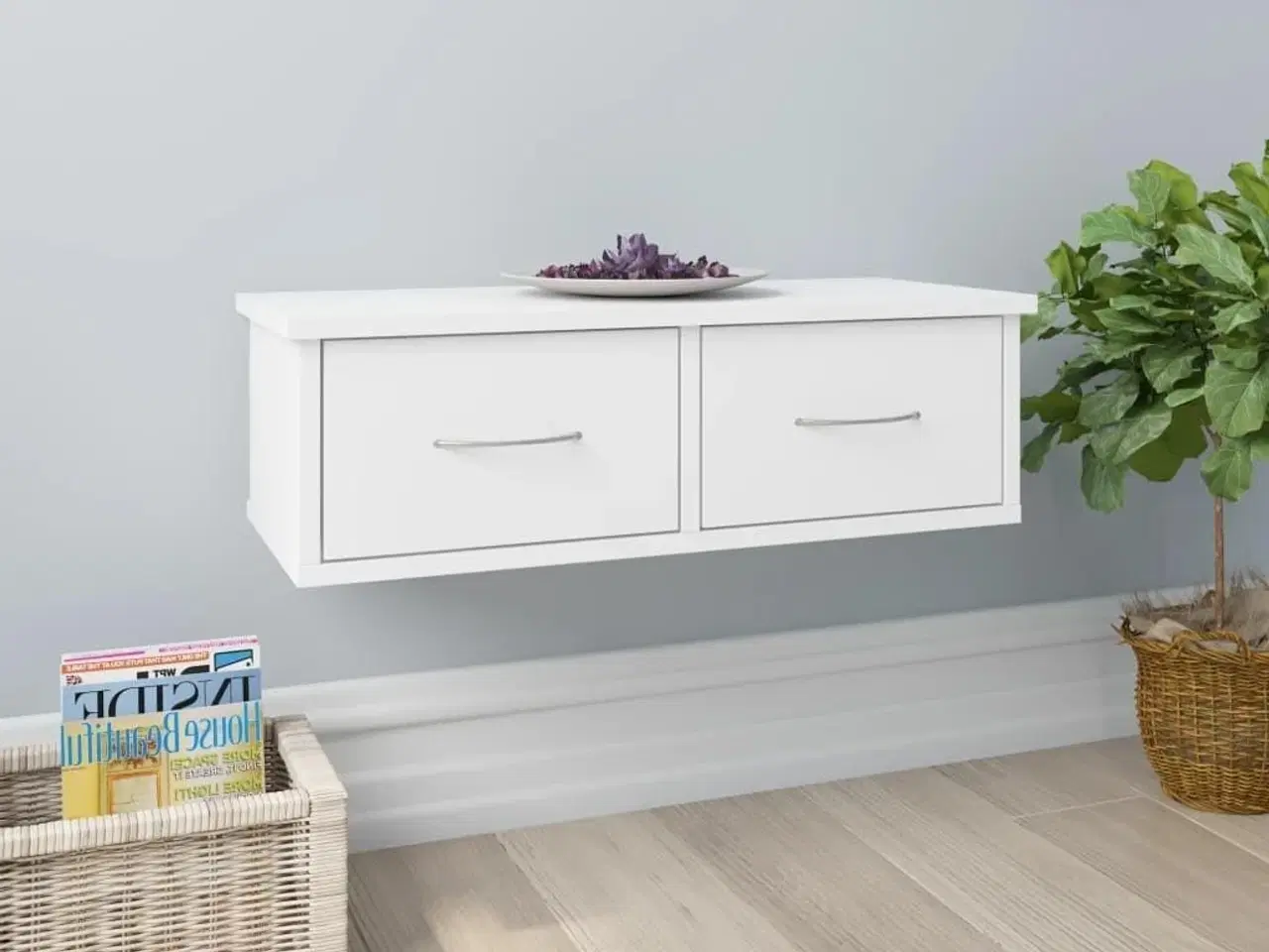 Billede 1 - Væghængt skuffe 60x26x18,5 cm konstrueret træ hvid