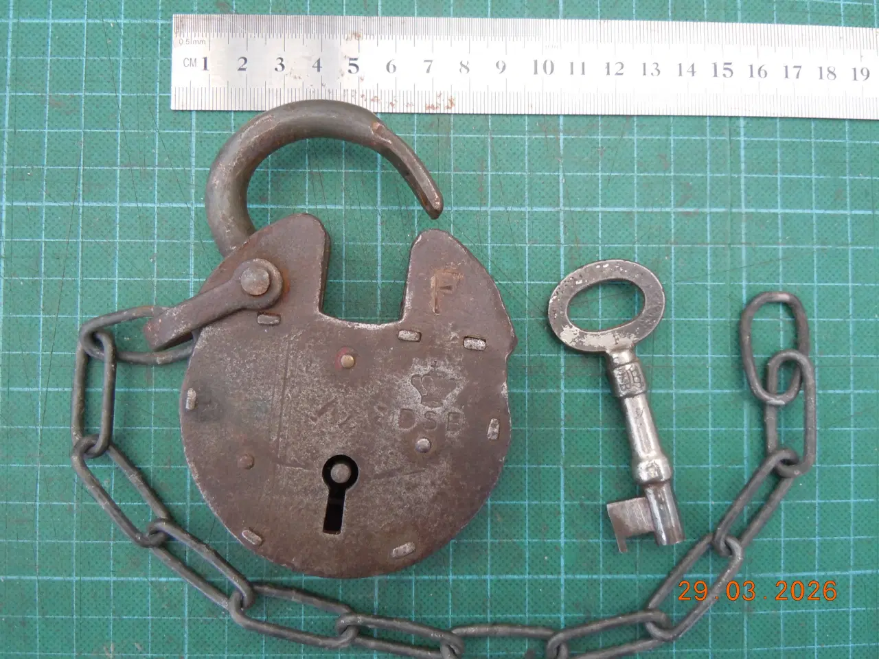 Billede 3 - DSB vognlås, (Hængelås) ældre type, med nøgle.