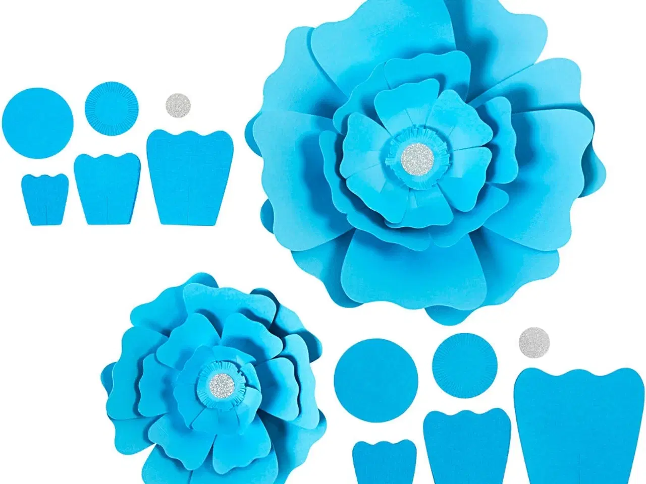 Billede 1 - Lyseblå Papirblomster 15+25 cm - 2 stk. Sæt