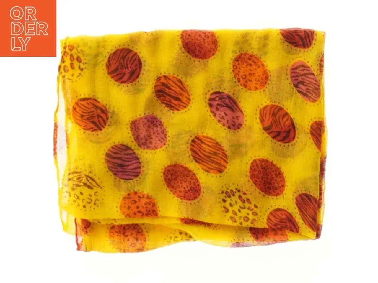Billede 1 - Gult tørklæde med farverige mønstre (str. 98x80 cm)
