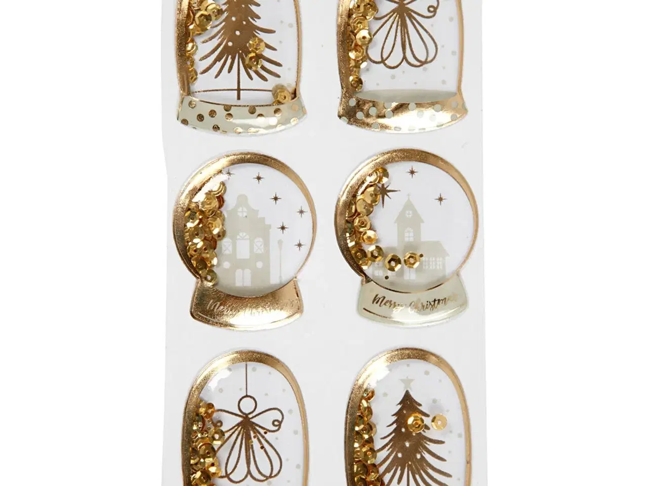 Billede 1 - Shaker stickers, engel, træ og huse, str. 49x32+45x36 mm, guld, 6stk./ 1 pk.
