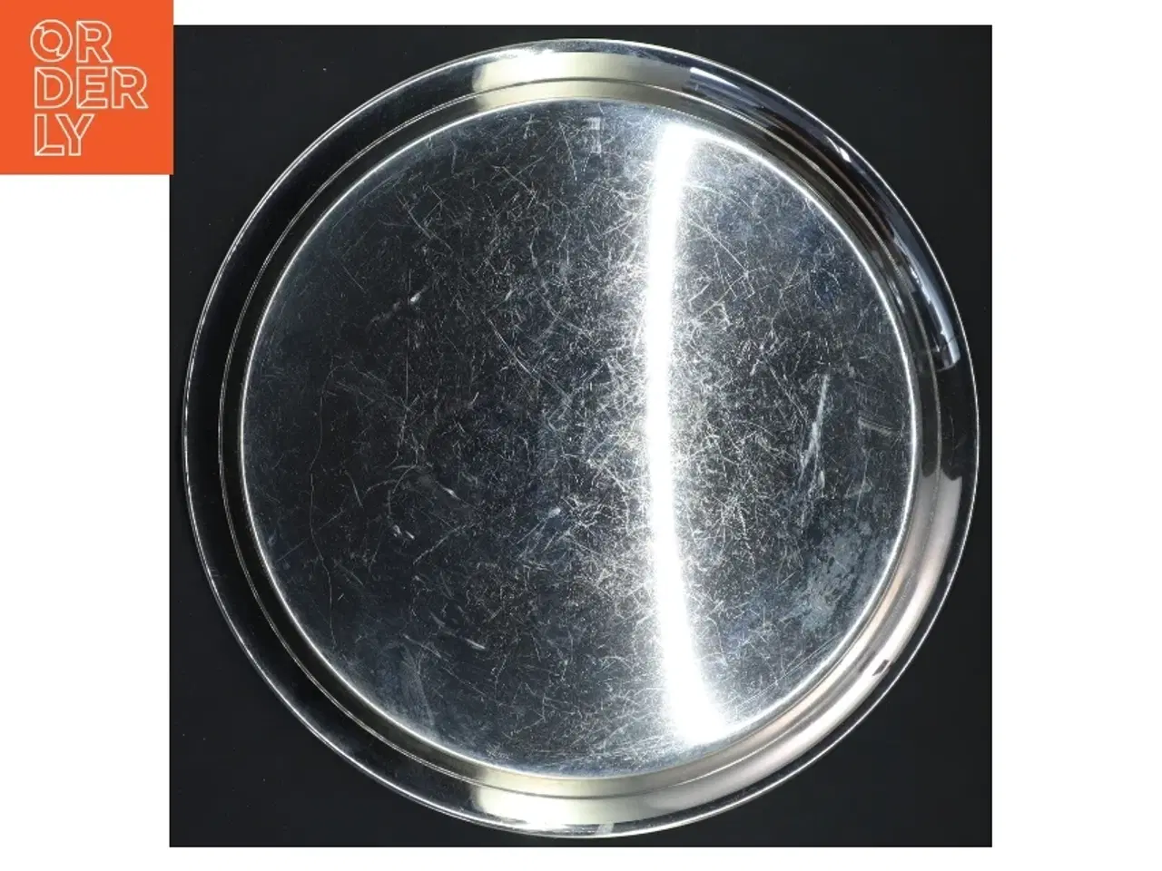 Billede 1 - Rundt stål serveringsfad (str. Ø 26x1 cm)