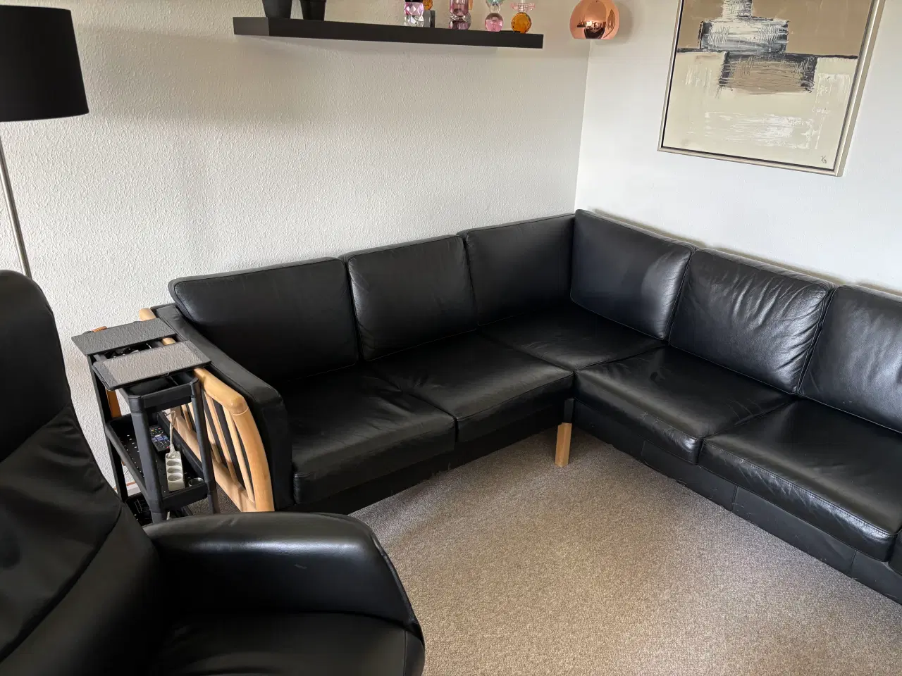 Billede 1 - Flot sort hjørne læder sofa 