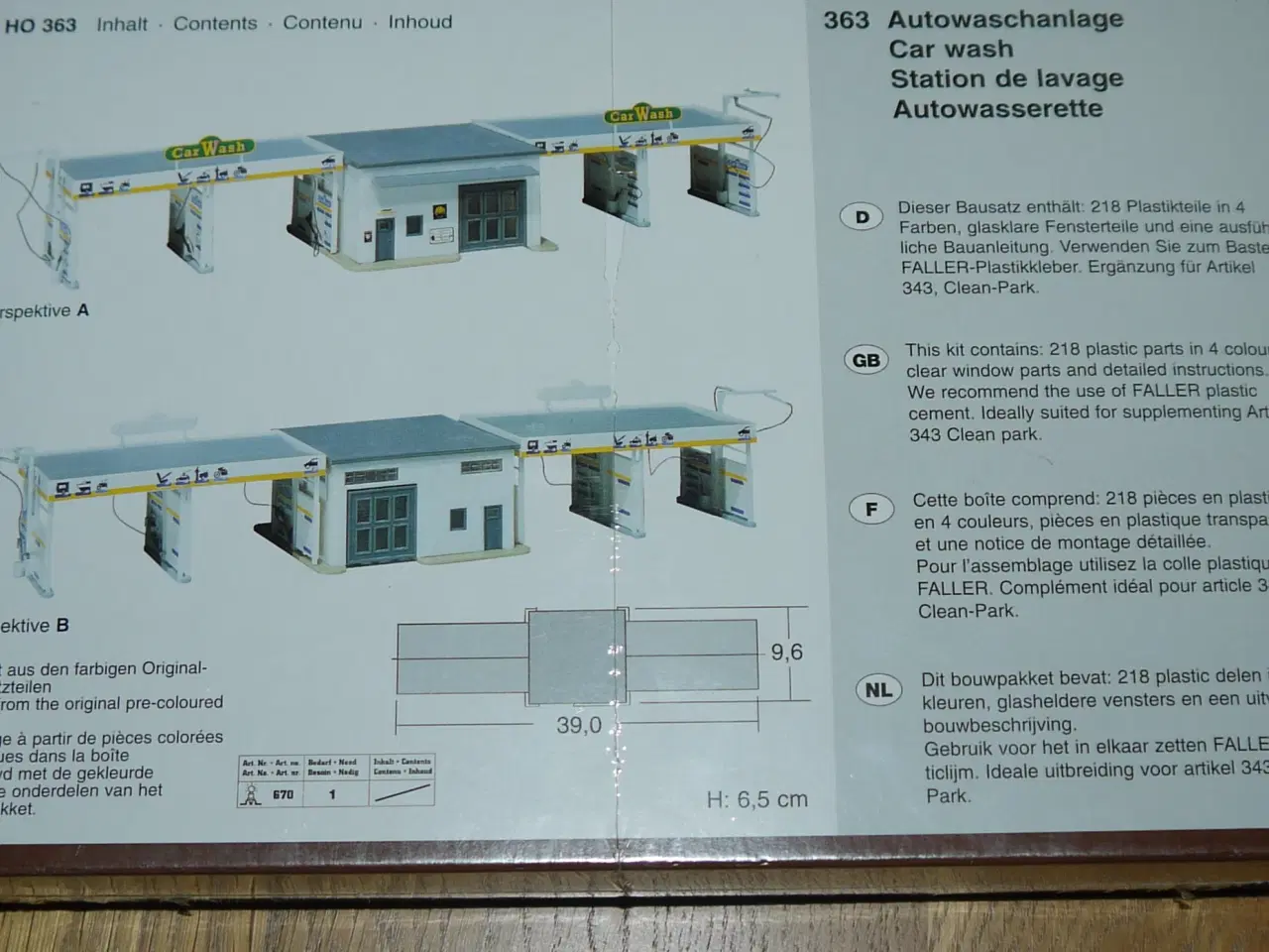 Billede 2 - Faller 363 Vaskehal til Biler. Nyt Sæt i æske H0.