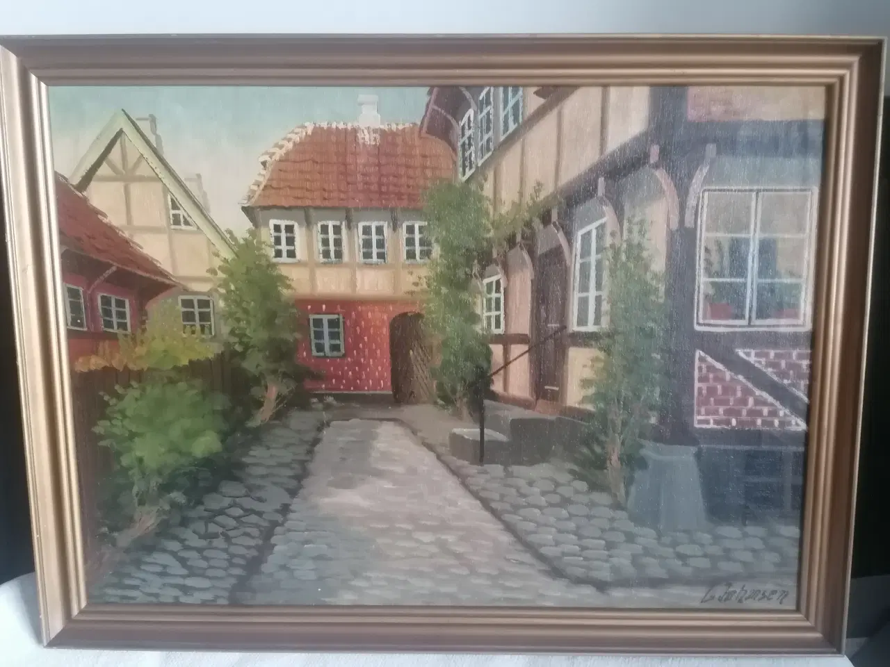 Billede 4 - Oliemaleri af L. Johansen fra Faaborg - motiv Gård