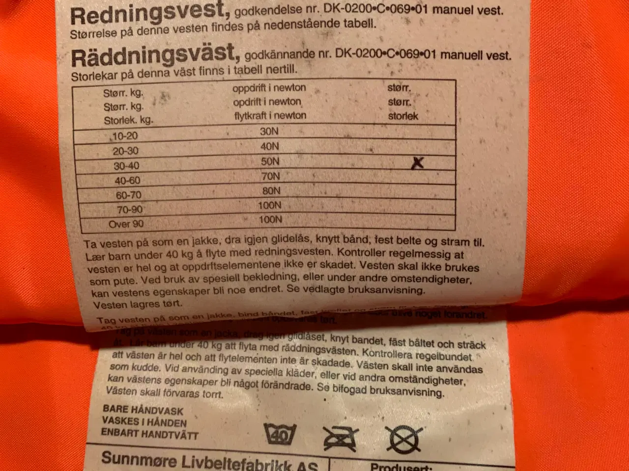 Billede 1 - Redningsvest 40-60 kg