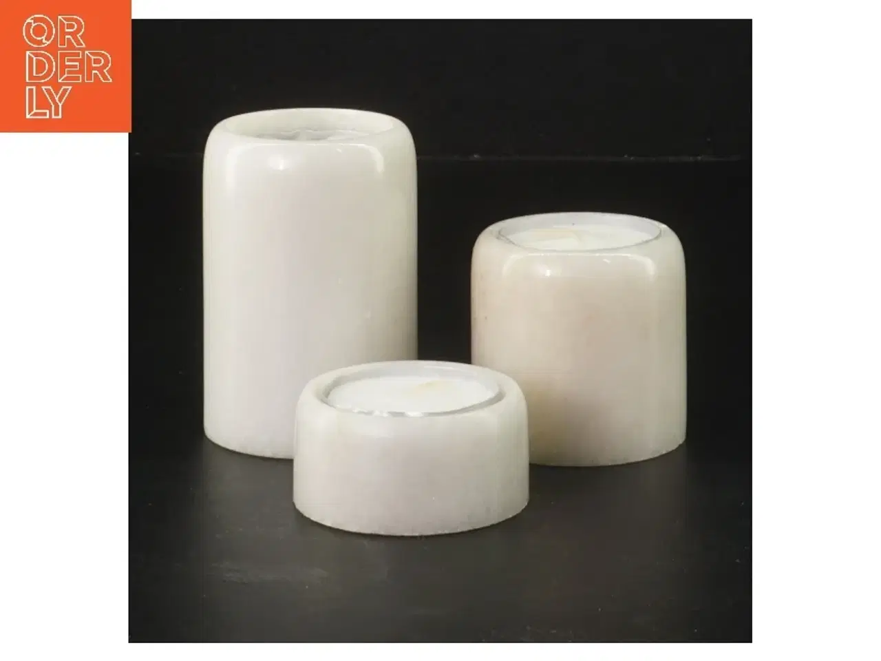 Billede 1 - Sæt med tre hvide lysestager i marmor (str. 7,5, 5 og 2,5 cm)