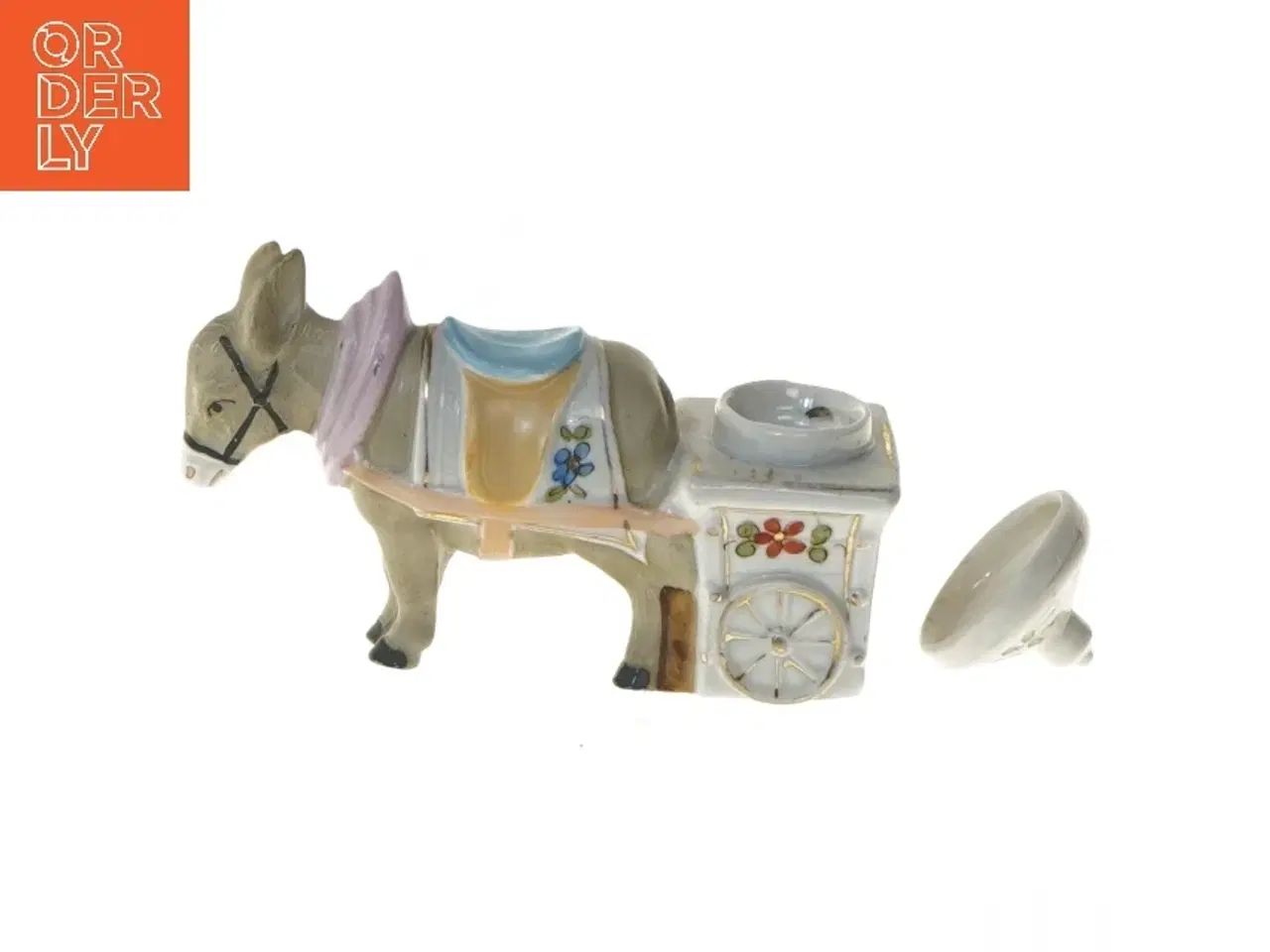 Billede 4 - Dekorativ æsel med vogn keramikfigur (str. 6,5x11,5x4 cm)