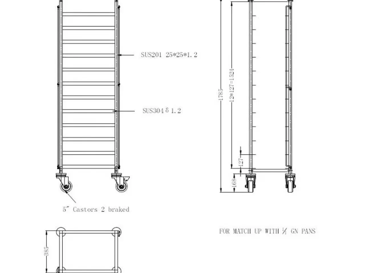 Billede 2 - Stikvogn – rustfrit stål 1/1 GN