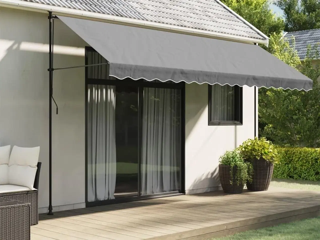 Billede 1 - Volant til markisedug 4,5 m stribet antracitgrå