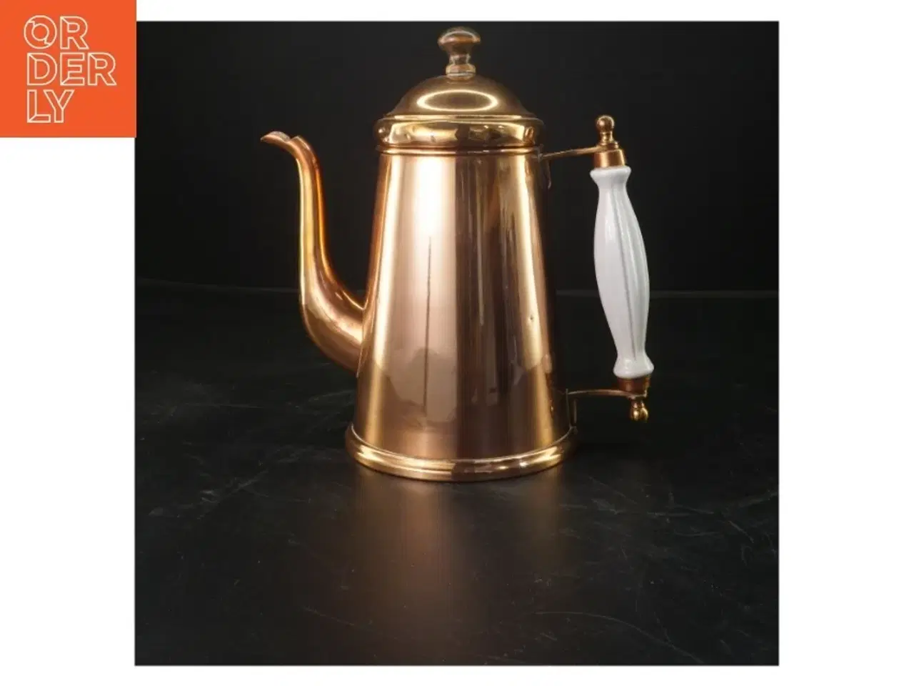 Billede 3 - Kobber kaffekande med porcelænshåndtag (str.  24x13 cm)
