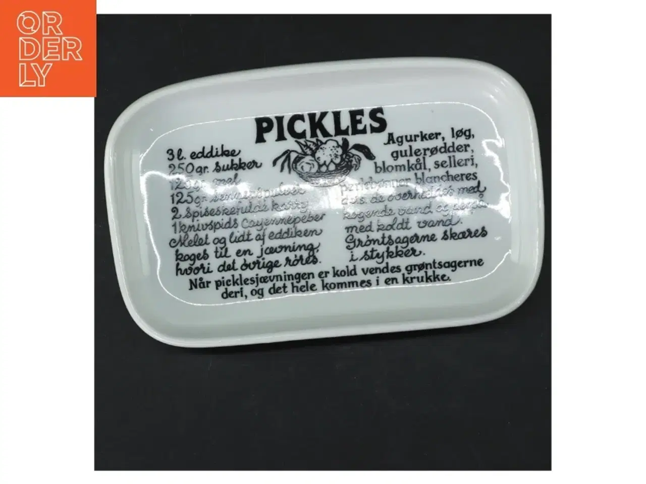 Billede 1 - Dekorativ tallerken med pickles opskrift fra Vendor (str. 19x12 cm)