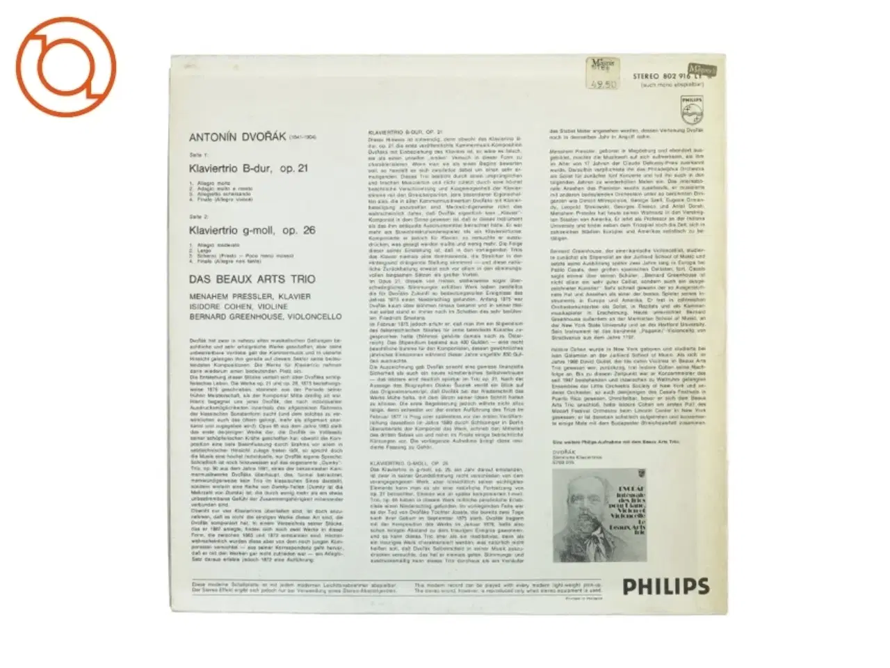 Billede 2 - Dvorak, Klavier trios fra Philips (str. 30 cm)
