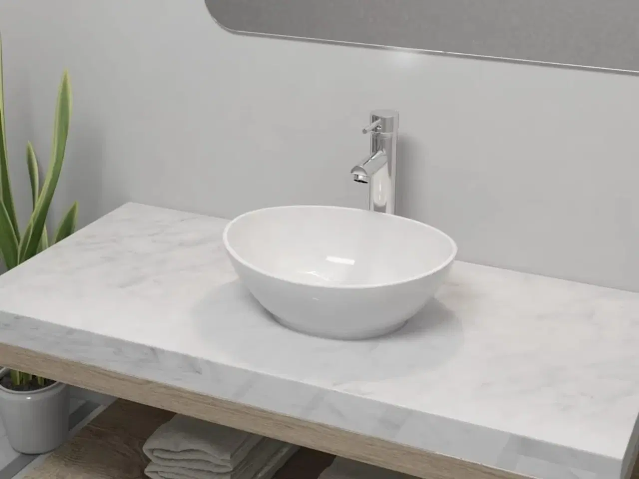 Billede 1 - Badeværelseshåndvask med blandingsbatteri keramik oval hvid