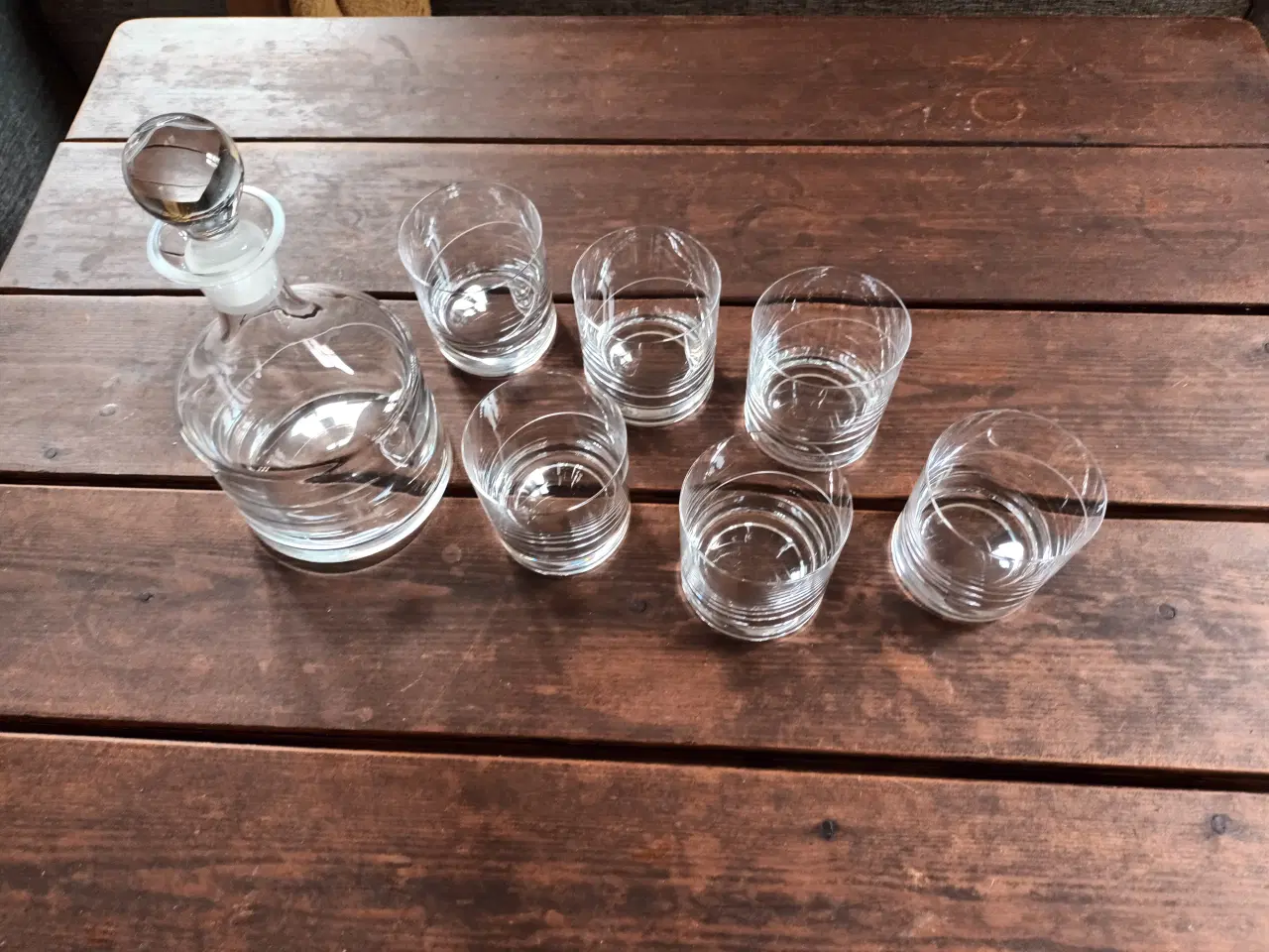 Billede 1 - Krystalglas, 1 karaffel og 6 whiskyglas (tumbler)