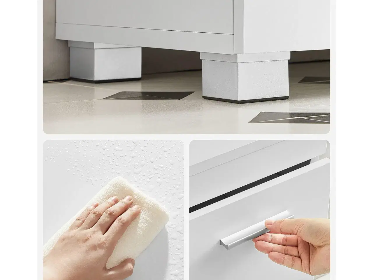 Billede 6 - Badeværelsesskab med skuffer 3 store skuffer, 2 rum bag låge, med ben, 30 × 70 × 64 cm, hvid