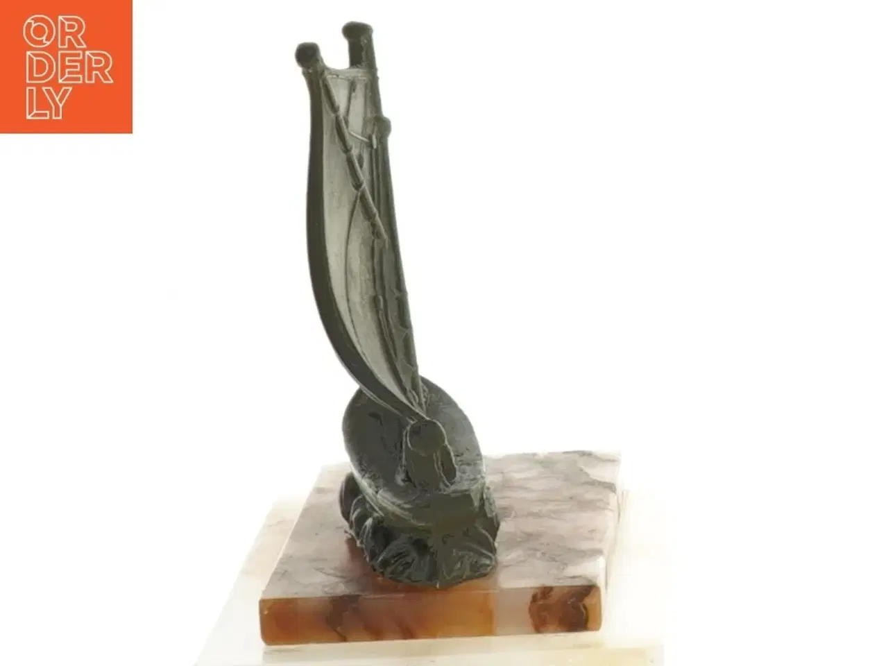 Billede 2 - Dekorativ metal bådskulptur på Onyx marmorbase (str. 13x7,5x12 cm)